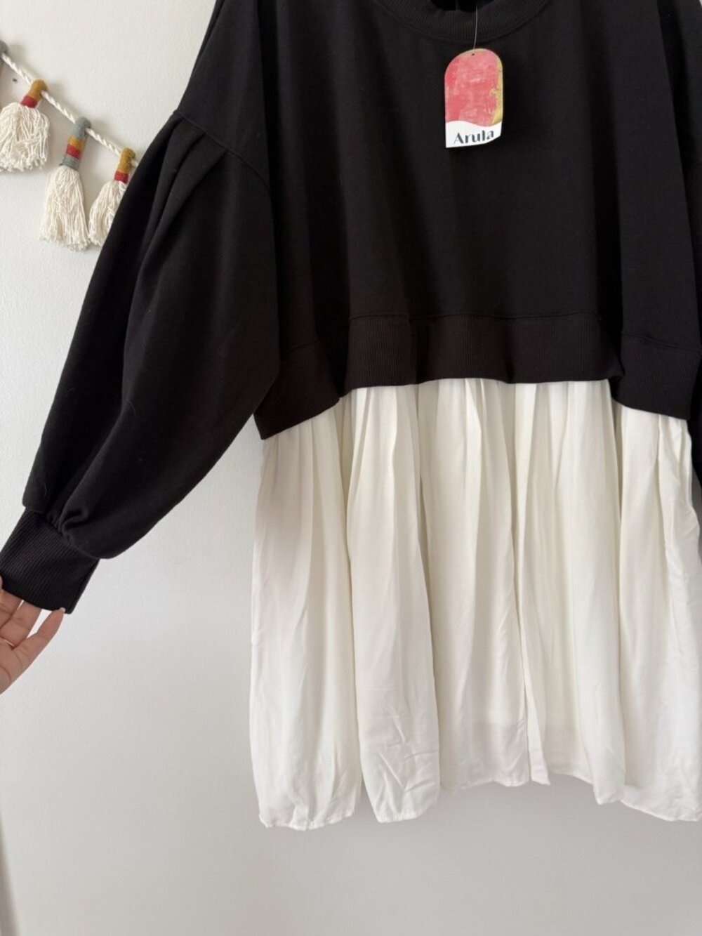 ARULA Black & White Mini Dress - Two-Tone Sweatshirt Style - Picture 4 of 10